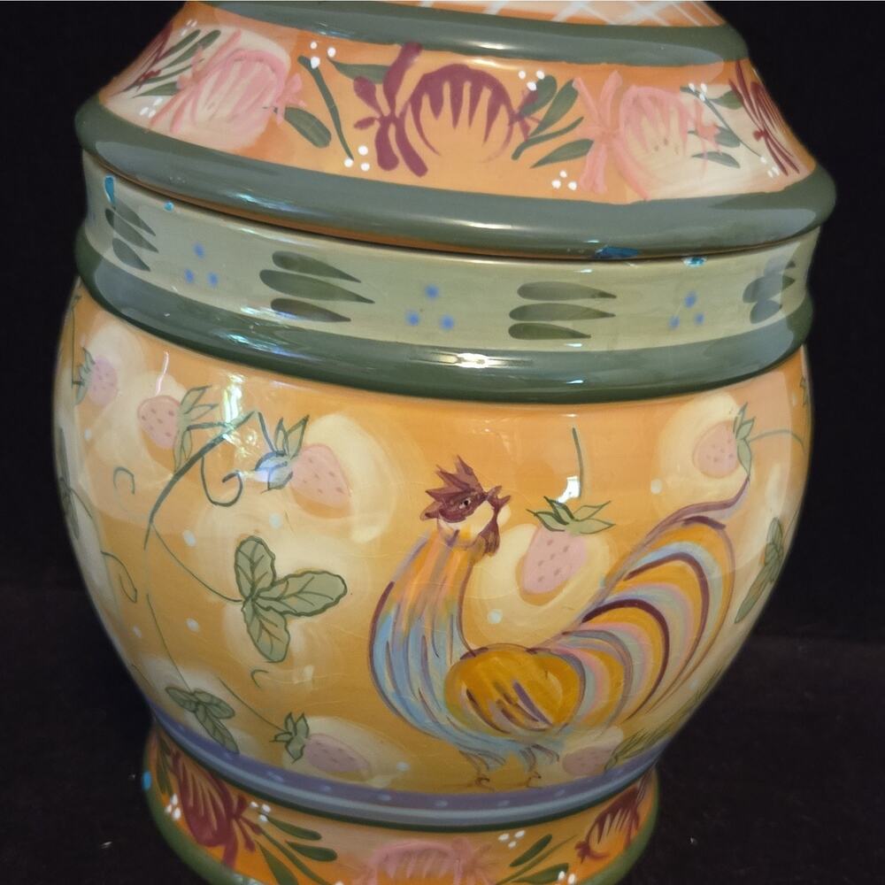 Danna Cullen Zrike Handpainted Chanticleer Rooster Canister/Cookie Jar 10” Tall
